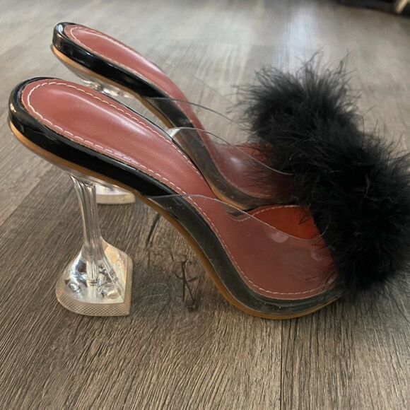 Amina Muaddi Style Feather Trim Slide Sandals Size 36 - Picture 4 of 12